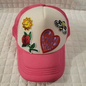 Handmade Pink White Girl Power Mesh‎ Trucker Cap Sun Rose Patches Barbiecore Hat